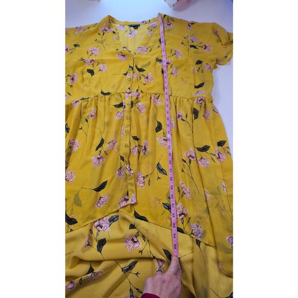 Torrid sz 3 (3X) sunflower yellow chiffon button up tunic top EUC summer casual - Picture 7 of 8